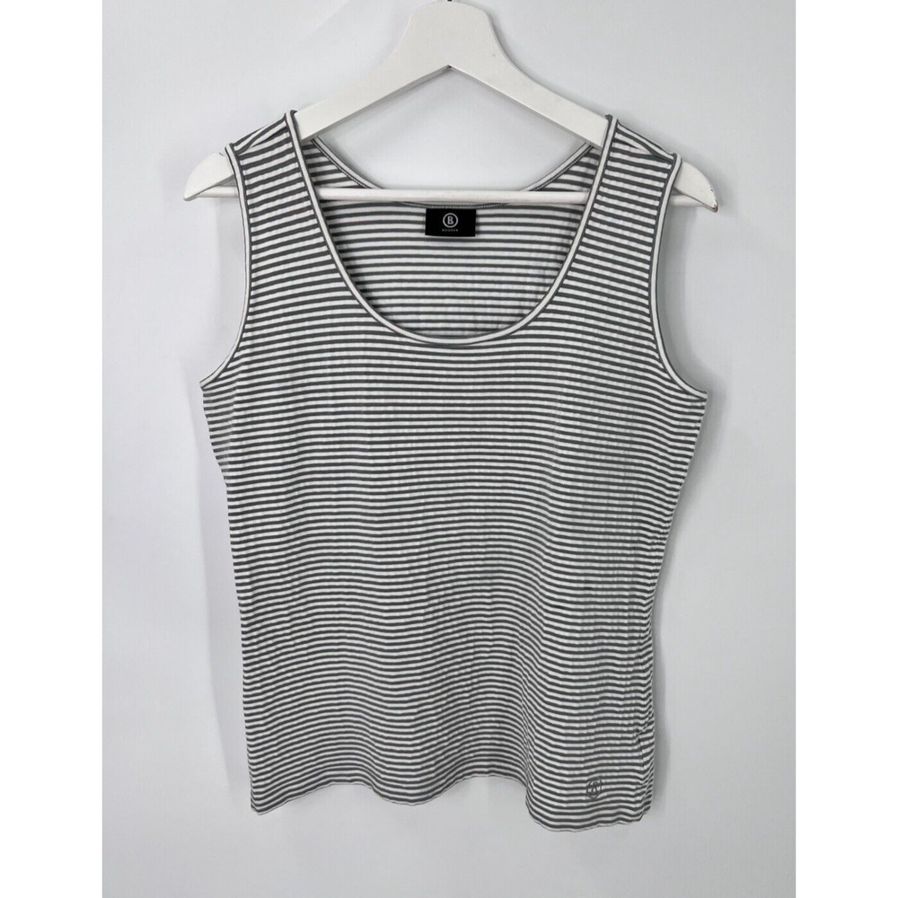 BOGNER Cotton Blend Black/White Striped Tank Top Scoop Neck Women's Size 14